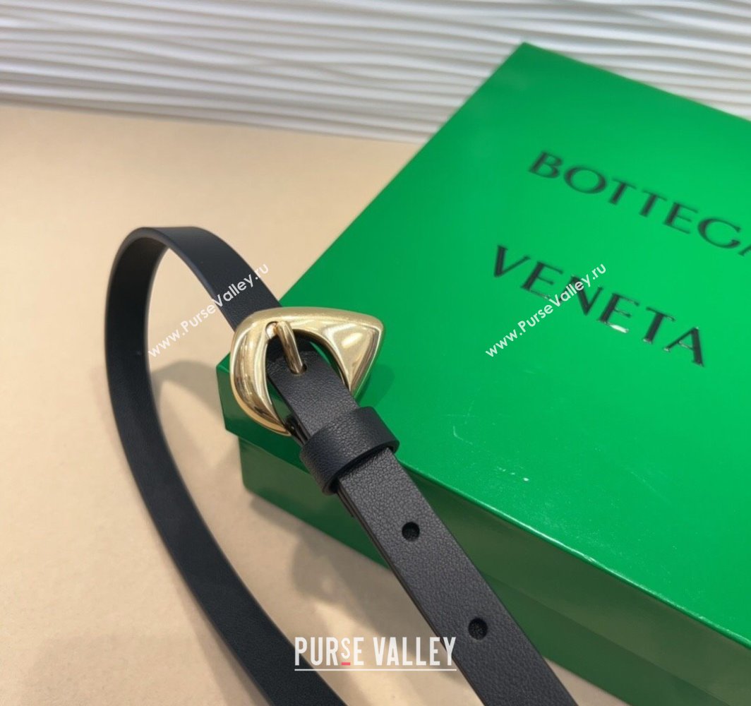 Bottega Veneta Womens Soft Calfskin Belt 1.5cm with Triangle Buckle Black 2025 0315 (99-250315089)
