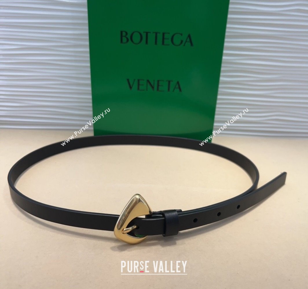 Bottega Veneta Womens Soft Calfskin Belt 1.5cm with Triangle Buckle Black 2025 0315 (99-250315089)