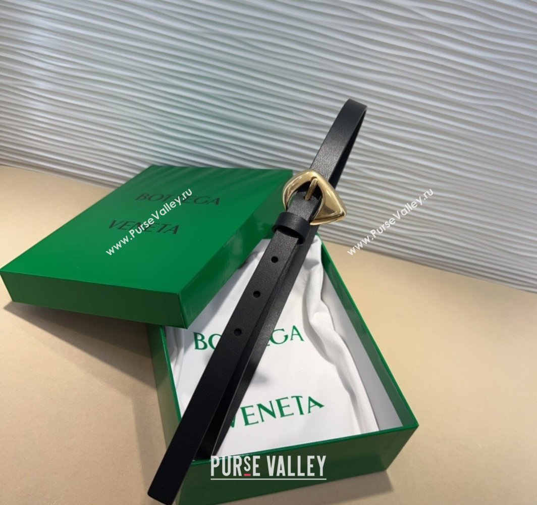 Bottega Veneta Womens Soft Calfskin Belt 1.5cm with Triangle Buckle Black 2025 0315 (99-250315089)