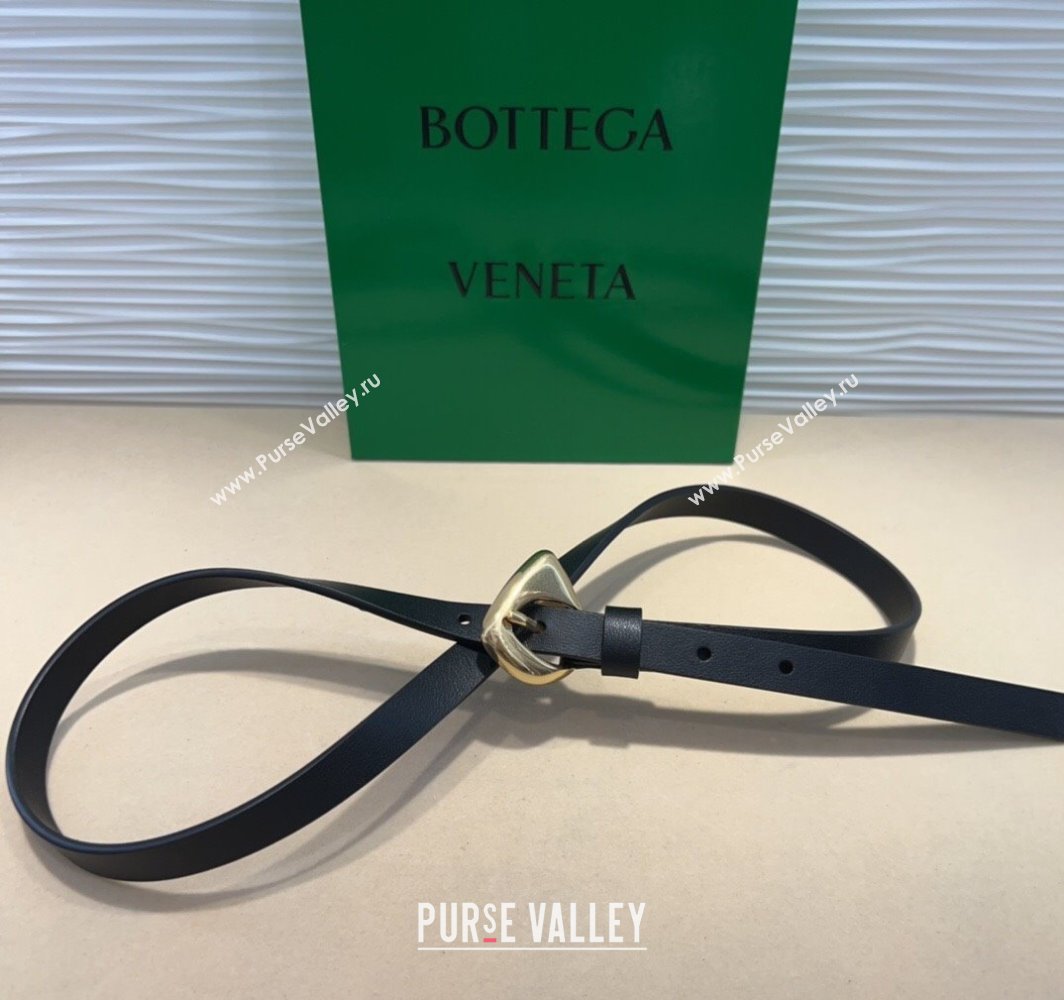 Bottega Veneta Womens Soft Calfskin Belt 1.5cm with Triangle Buckle Black 2025 0315 (99-250315089)