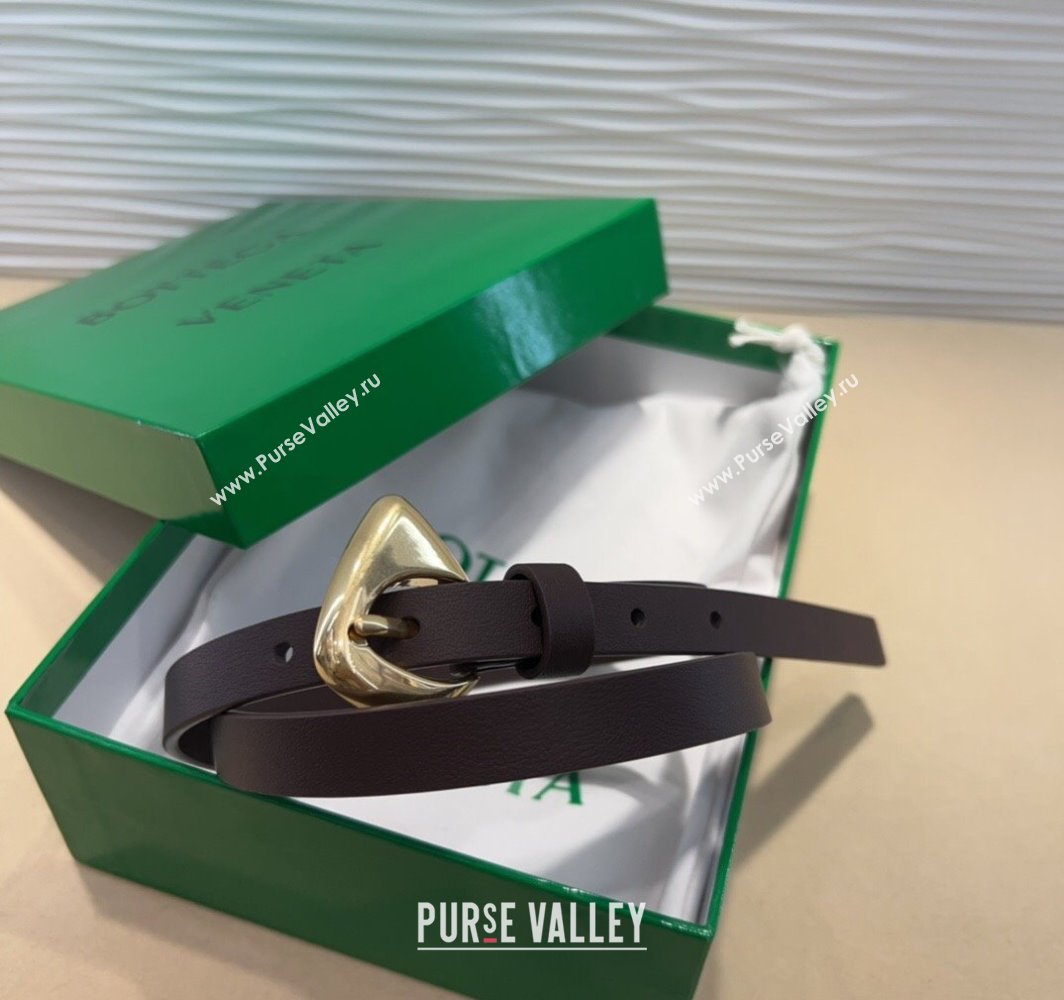 Bottega Veneta Womens Soft Calfskin Belt 1.5cm with Triangle Buckle Dark Brown 2025 0315 (99-250315091)