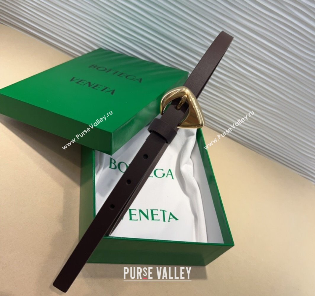 Bottega Veneta Womens Soft Calfskin Belt 1.5cm with Triangle Buckle Dark Brown 2025 0315 (99-250315091)