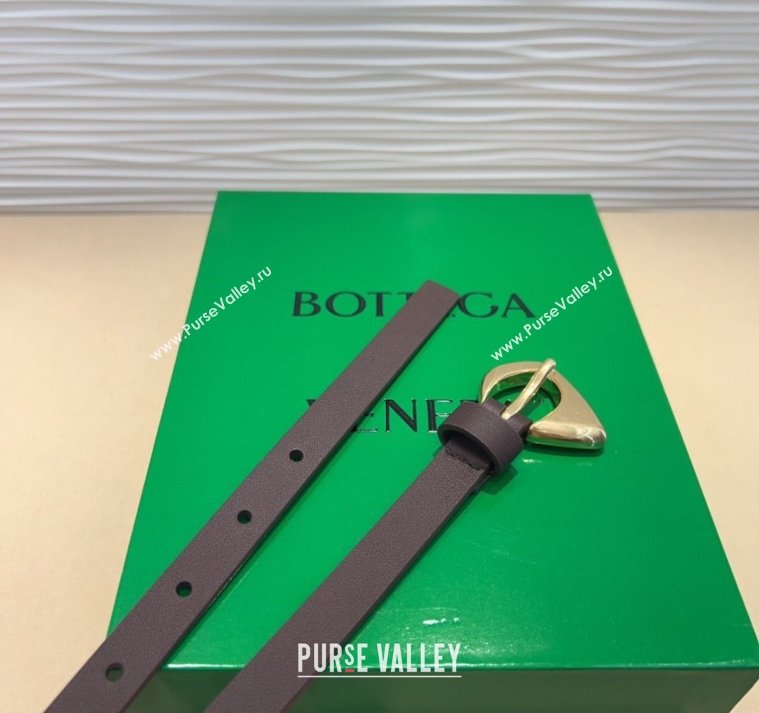 Bottega Veneta Womens Soft Calfskin Belt 1.5cm with Triangle Buckle Dark Brown 2025 0315 (99-250315091)