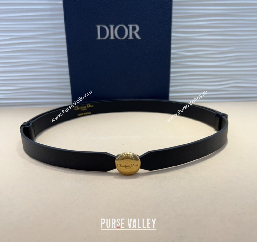 Dior Black Calfskin Belt 1.5cm with Round Aged Gold Buckle 2025 0317 (99-250317022)