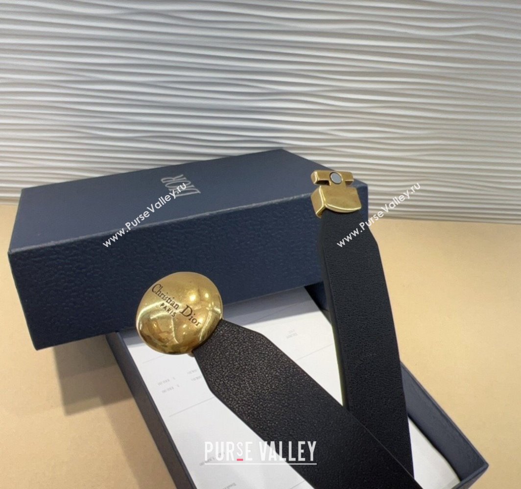 Dior Black Calfskin Belt 1.5cm with Round Aged Gold Buckle 2025 0317 (99-250317022)