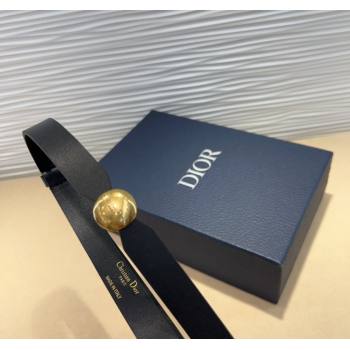 Dior Black Calfskin Belt 1.5cm with Round Aged Gold Buckle 2025 0317 (99-250317022)