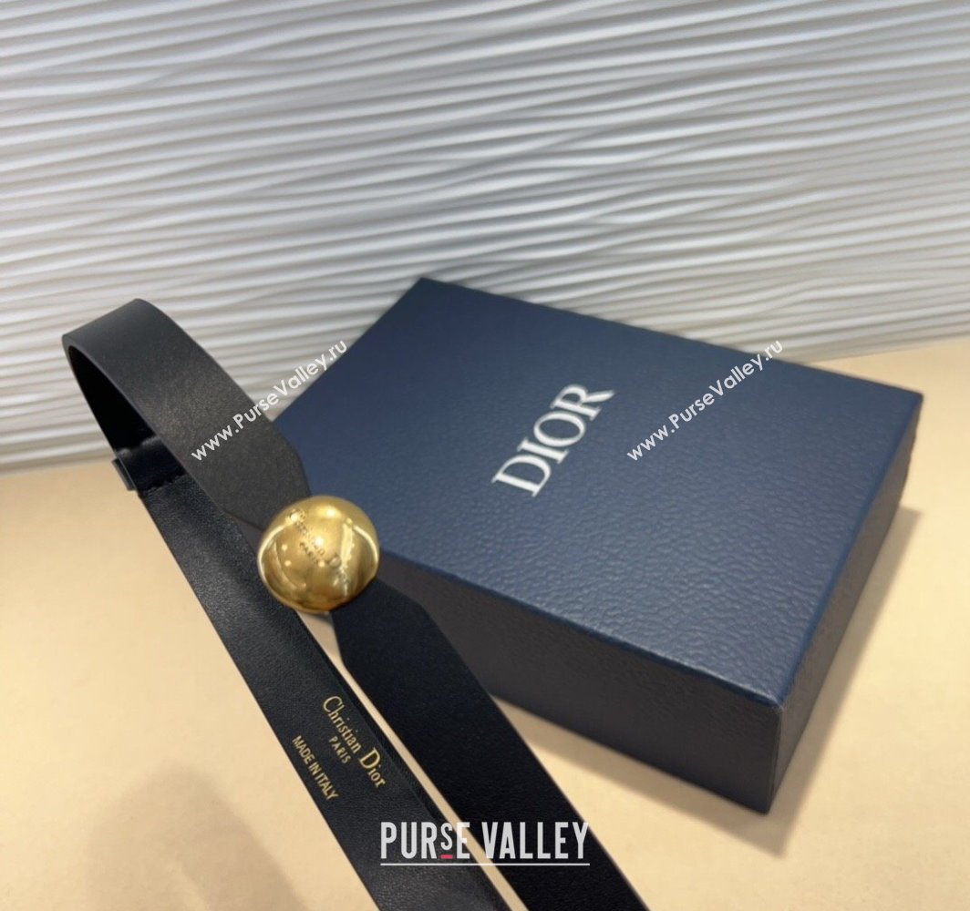 Dior Black Calfskin Belt 1.5cm with Round Aged Gold Buckle 2025 0317 (99-250317022)