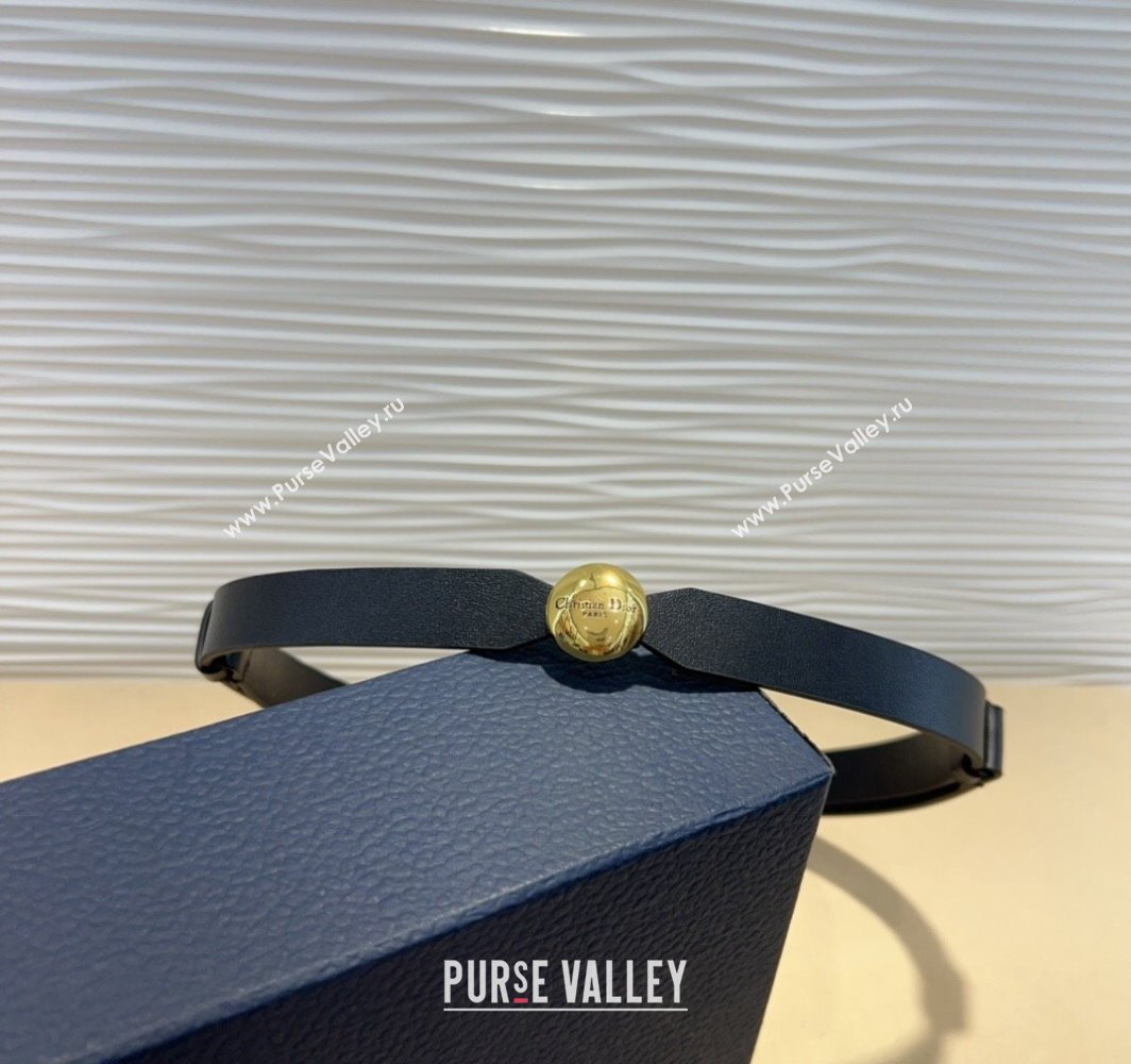 Dior Black Calfskin Belt 1.5cm with Round Shiny Gold Buckle 2025 0317 (99-250317023)