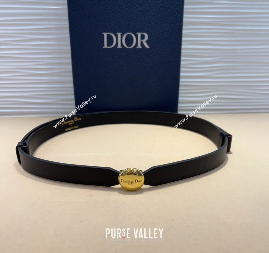Dior Black Calfskin Belt 1.5cm with Round Shiny Gold Buckle 2025 0317 (99-250317023)
