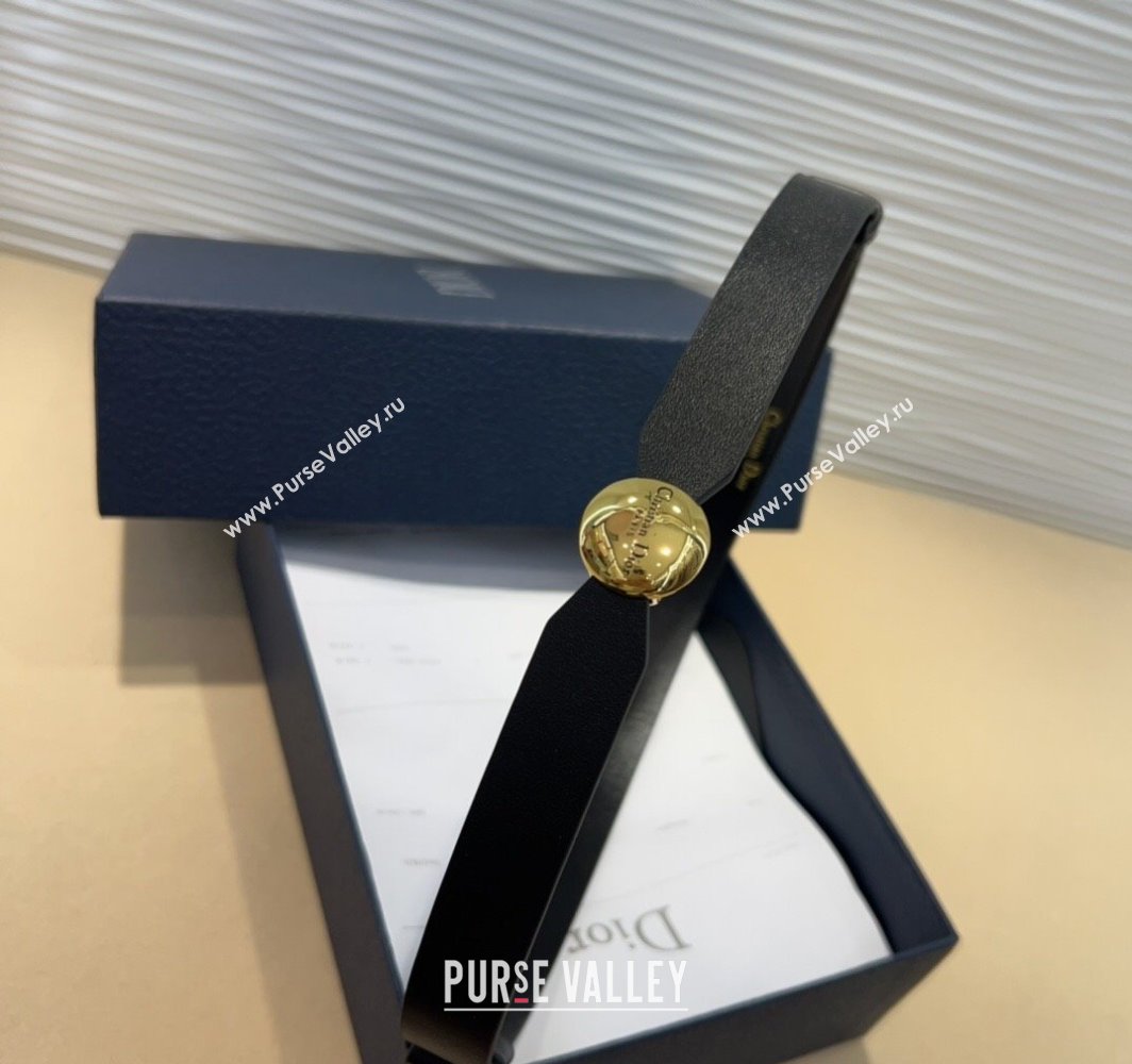 Dior Black Calfskin Belt 1.5cm with Round Shiny Gold Buckle 2025 0317 (99-250317023)