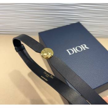 Dior Black Calfskin Belt 1.5cm with Round Shiny Gold Buckle 2025 0317 (99-250317023)