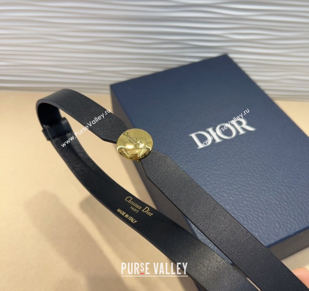 Dior Black Calfskin Belt 1.5cm with Round Shiny Gold Buckle 2025 0317 (99-250317023)