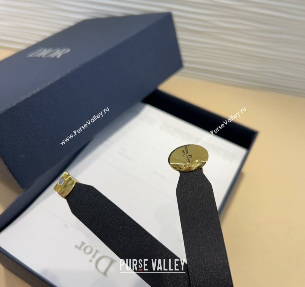 Dior Black Calfskin Belt 1.5cm with Round Shiny Gold Buckle 2025 0317 (99-250317023)