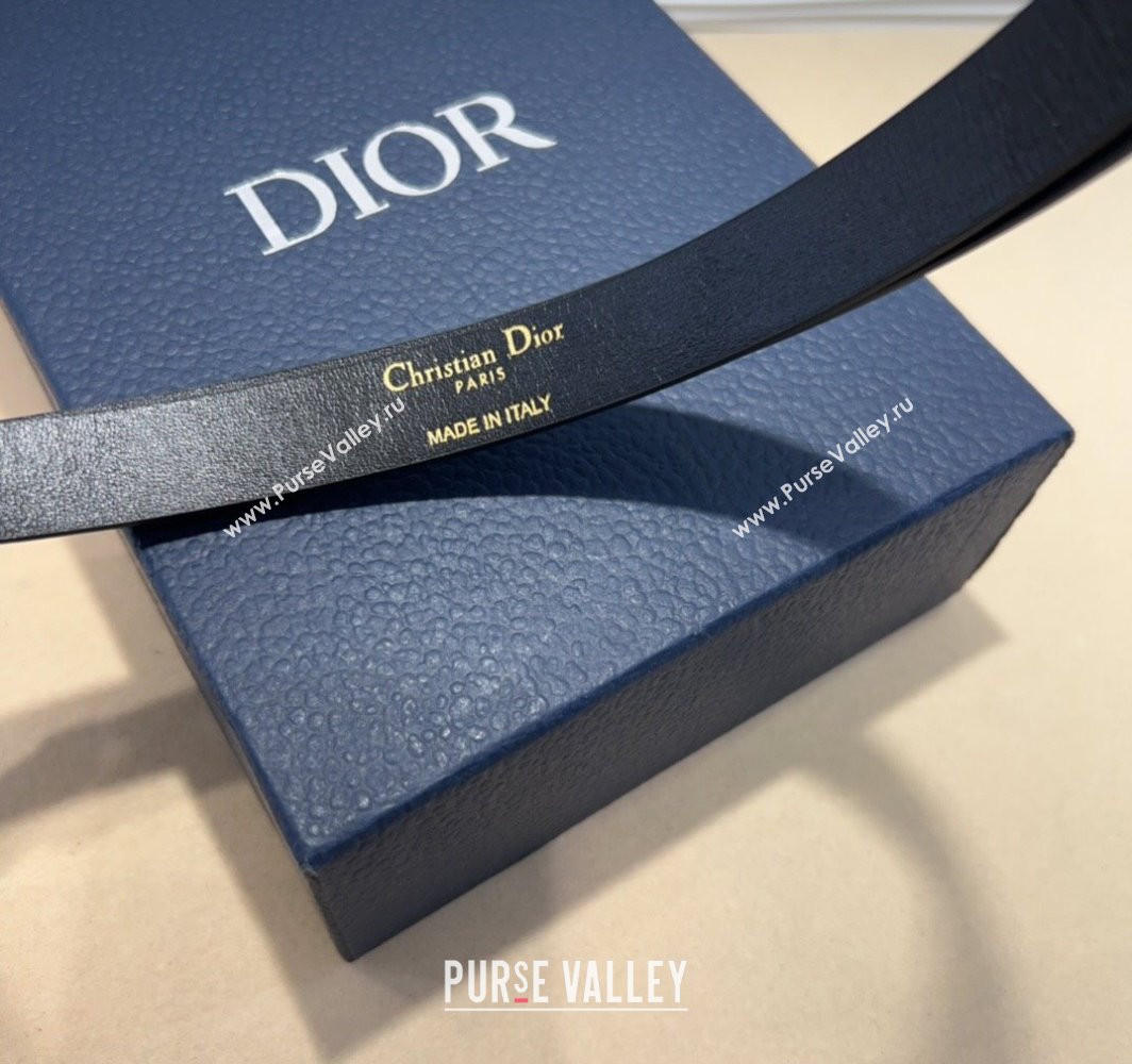 Dior Black Calfskin Belt 1.5cm with Round Shiny Gold Buckle 2025 0317 (99-250317023)