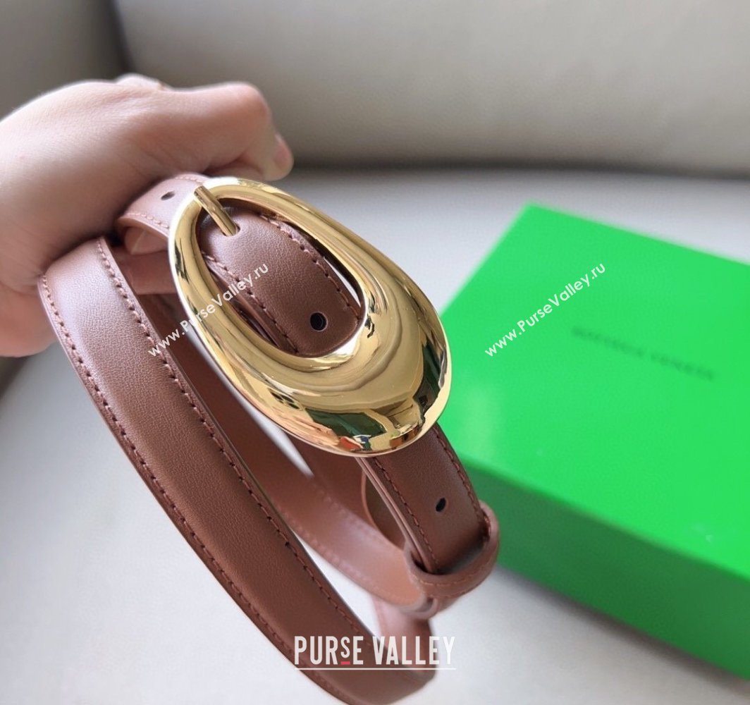 Bottega Veneta Soft Calfskin Belt 2cm with Gold Pin Buckle Light Brown 2025 0315 (99-250315069)