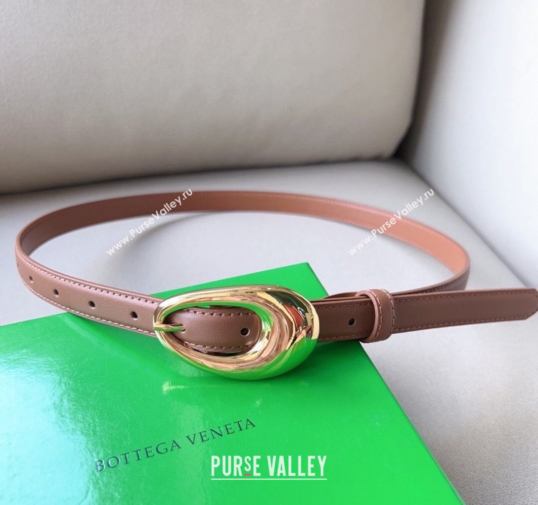 Bottega Veneta Soft Calfskin Belt 2cm with Gold Pin Buckle Light Brown 2025 0315 (99-250315069)