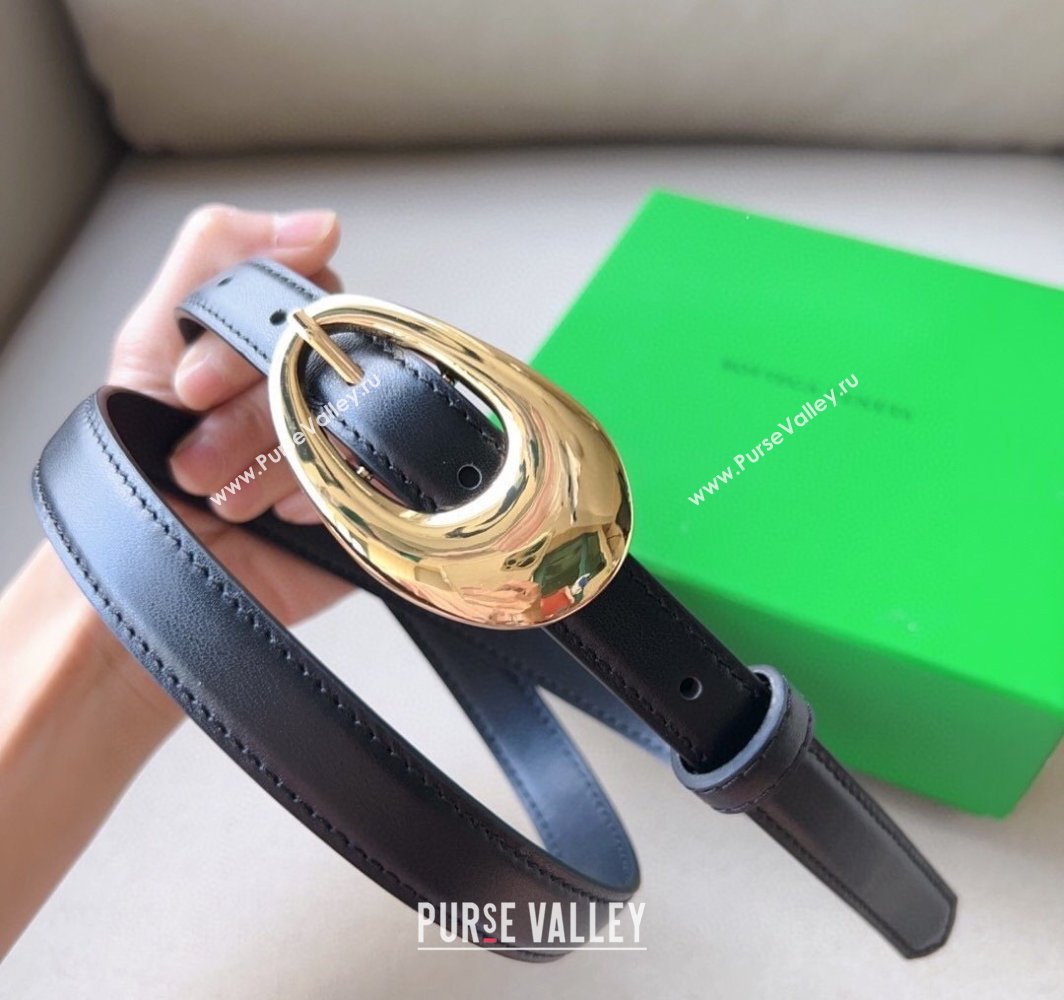 Bottega Veneta Soft Calfskin Belt 2cm with Gold Pin Buckle Black 2025 0315 (99-250315070)