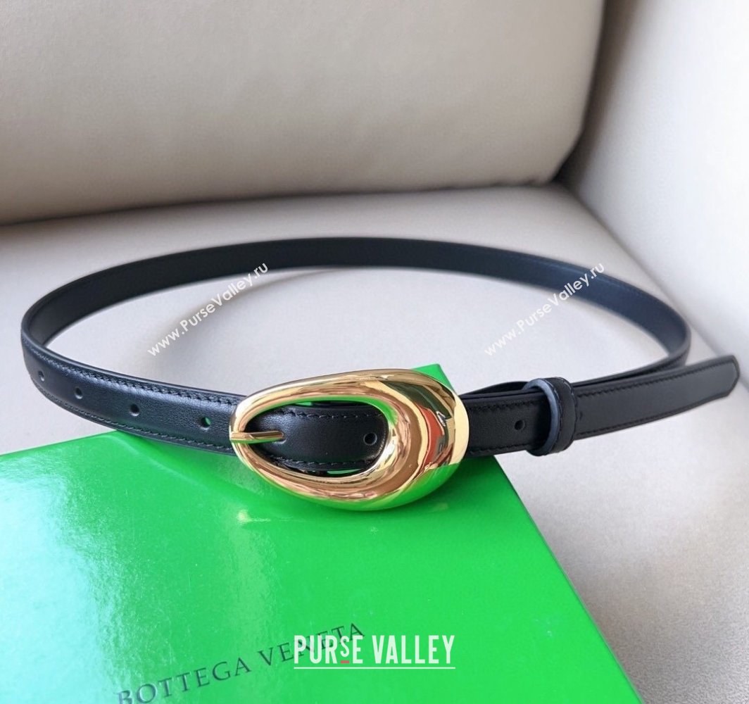 Bottega Veneta Soft Calfskin Belt 2cm with Gold Pin Buckle Black 2025 0315 (99-250315070)