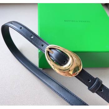 Bottega Veneta Soft Calfskin Belt 2cm with Gold Pin Buckle Black 2025 0315 (99-250315070)