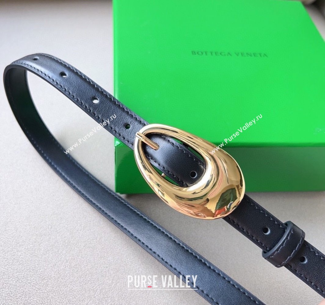 Bottega Veneta Soft Calfskin Belt 2cm with Gold Pin Buckle Black 2025 0315 (99-250315070)