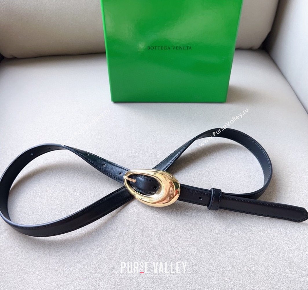 Bottega Veneta Soft Calfskin Belt 2cm with Gold Pin Buckle Black 2025 0315 (99-250315070)