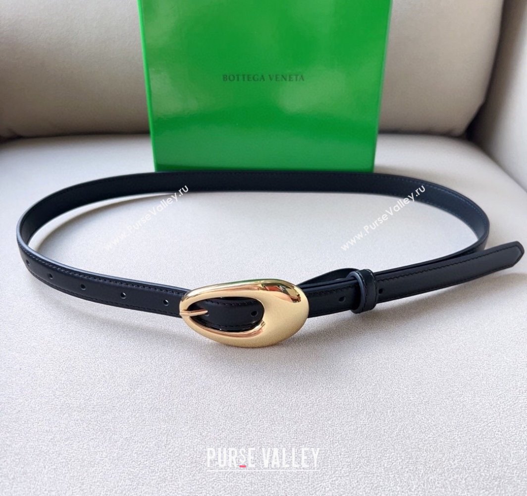 Bottega Veneta Soft Calfskin Belt 2cm with Gold Pin Buckle Black 2025 0315 (99-250315070)