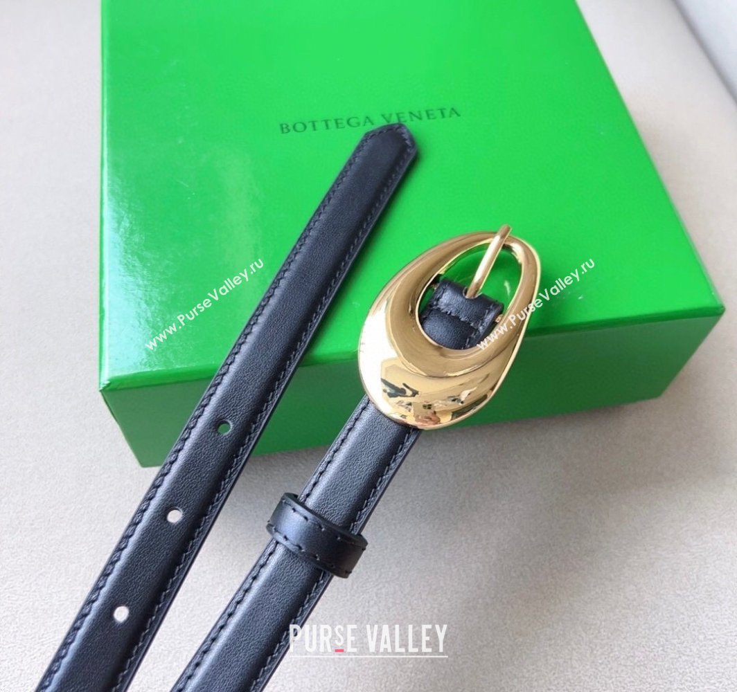 Bottega Veneta Soft Calfskin Belt 2cm with Gold Pin Buckle Black 2025 0315 (99-250315070)