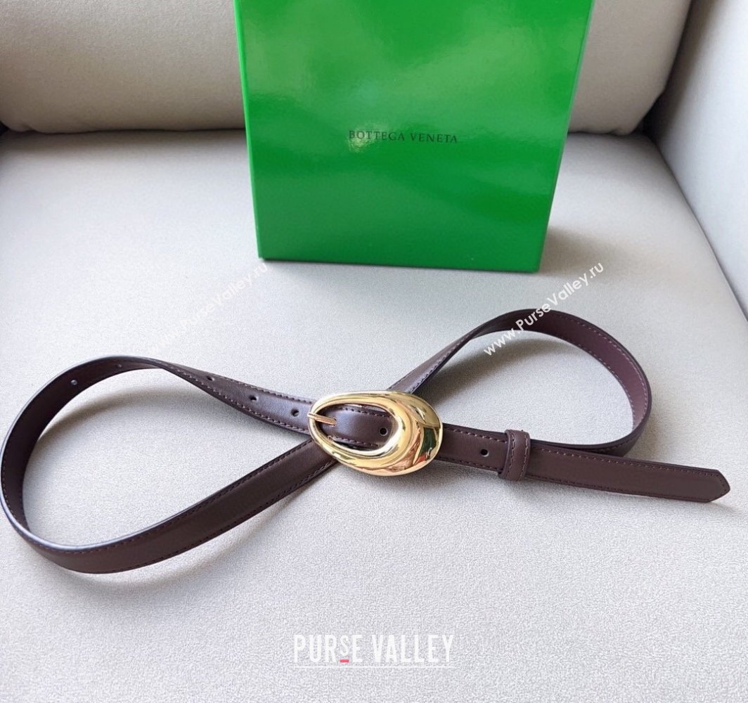 Bottega Veneta Soft Calfskin Belt 2cm with Gold Pin Buckle Dark Brown 2025 0315 (99-250315071)
