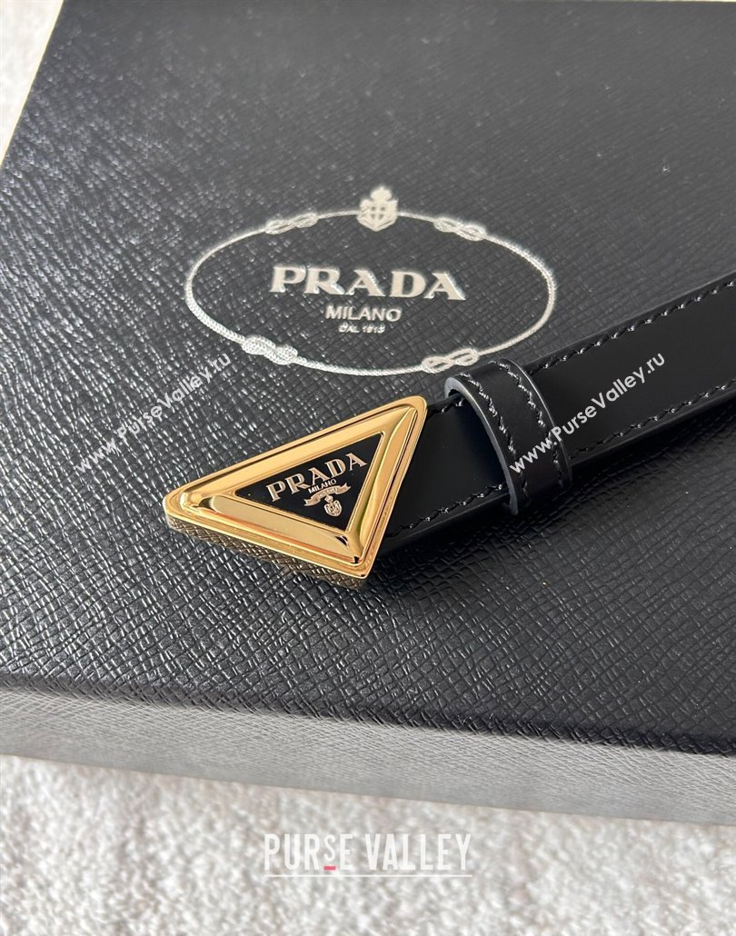 Prada Women Calfskin Belt 2cm with Tiangle Buckle Black/Gold 2025 0315 (99-250315017)