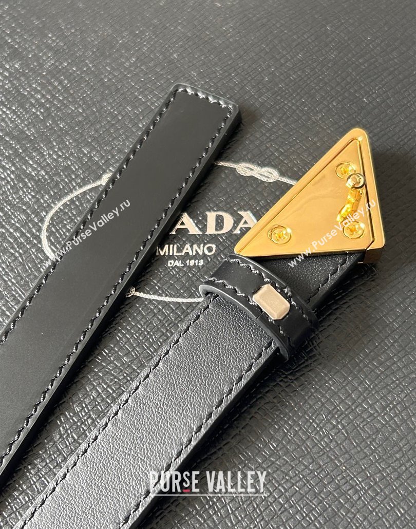 Prada Women Calfskin Belt 2cm with Tiangle Buckle Black/Gold 2025 0315 (99-250315017)