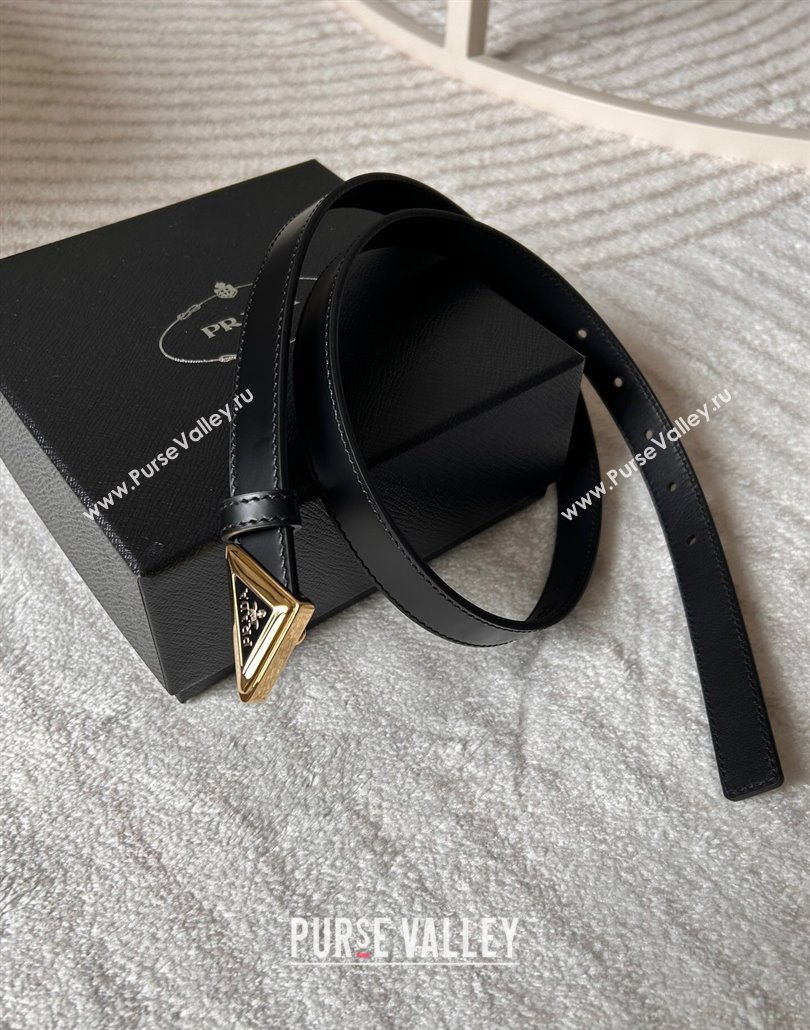 Prada Women Calfskin Belt 2cm with Tiangle Buckle Black/Gold 2025 0315 (99-250315017)