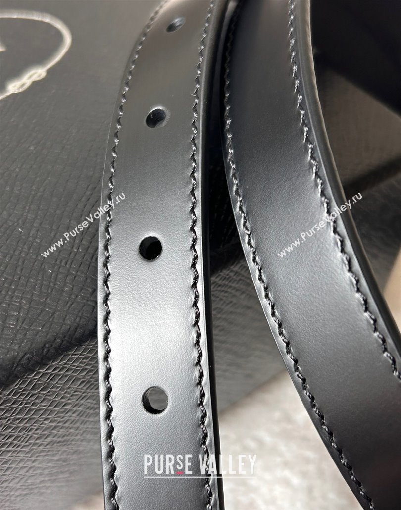 Prada Women Calfskin Belt 2cm with Tiangle Buckle Black/Gold 2025 0315 (99-250315017)