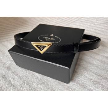 Prada Women Calfskin Belt 2cm with Tiangle Buckle Black/Gold 2025 0315 (99-250315017)