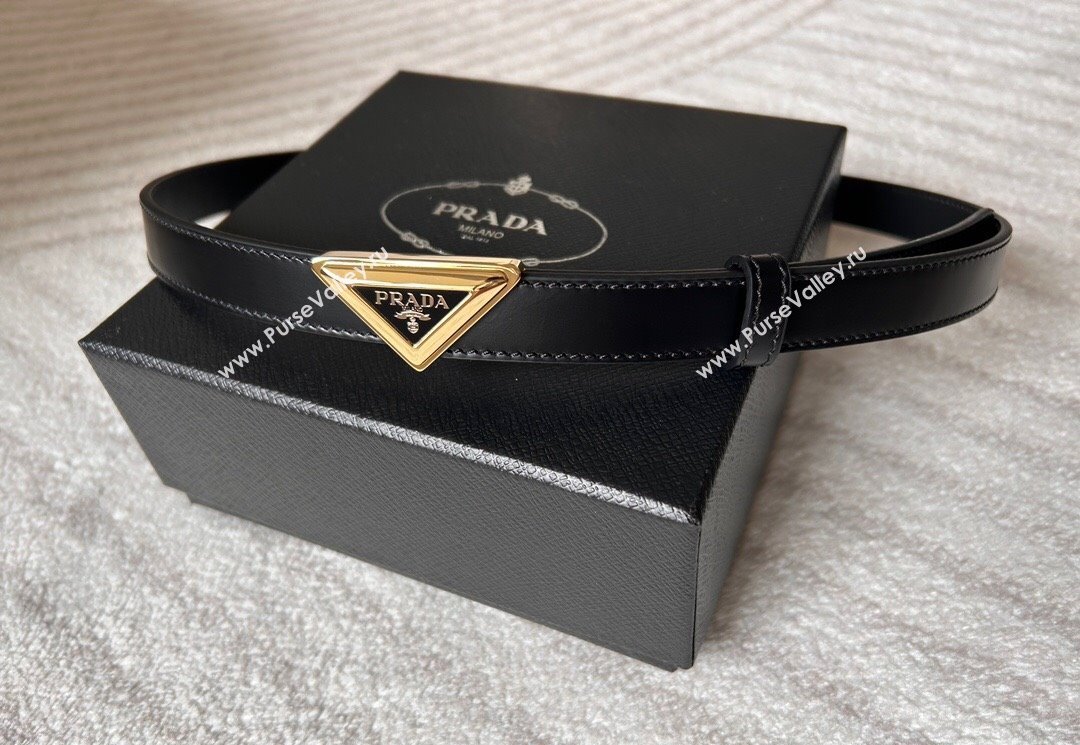 Prada Women Calfskin Belt 2cm with Tiangle Buckle Black/Gold 2025 0315 (99-250315017)
