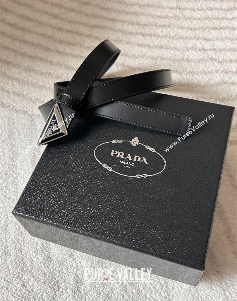 Prada Women Calfskin Belt 2cm with Tiangle Buckle Black/Silver 2025 0315 (99-250315018)