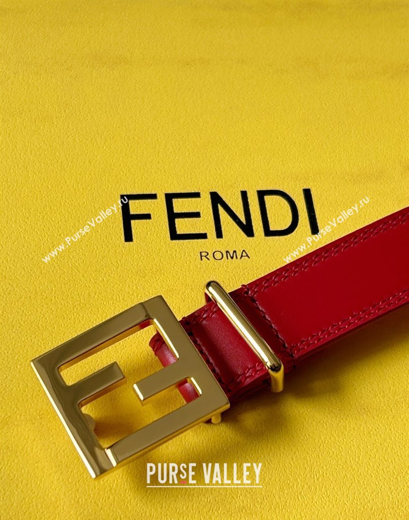 Fendi Womens Calfskin Belt 2.5cm with FF Buckle Red 2025 0315 (99-250315002)