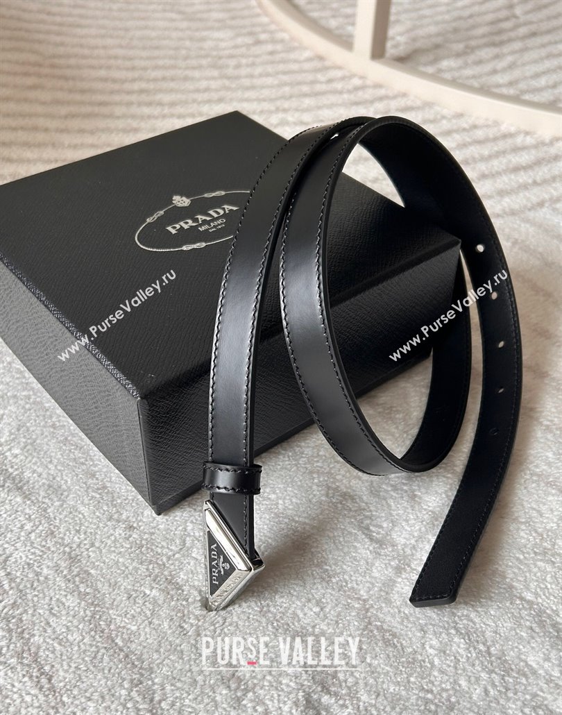 Prada Women Calfskin Belt 2cm with Tiangle Buckle Black/Silver 2025 0315 (99-250315018)
