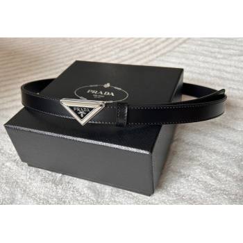 Prada Women Calfskin Belt 2cm with Tiangle Buckle Black/Silver 2025 0315 (99-250315018)