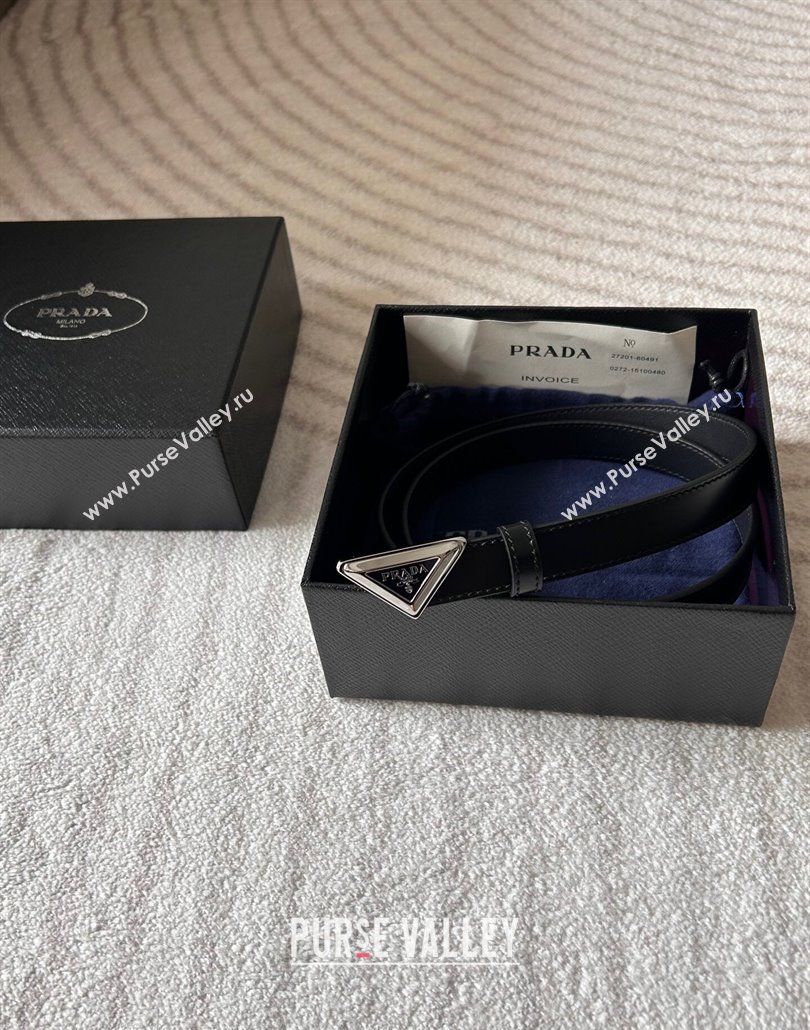 Prada Women Calfskin Belt 2cm with Tiangle Buckle Black/Silver 2025 0315 (99-250315018)
