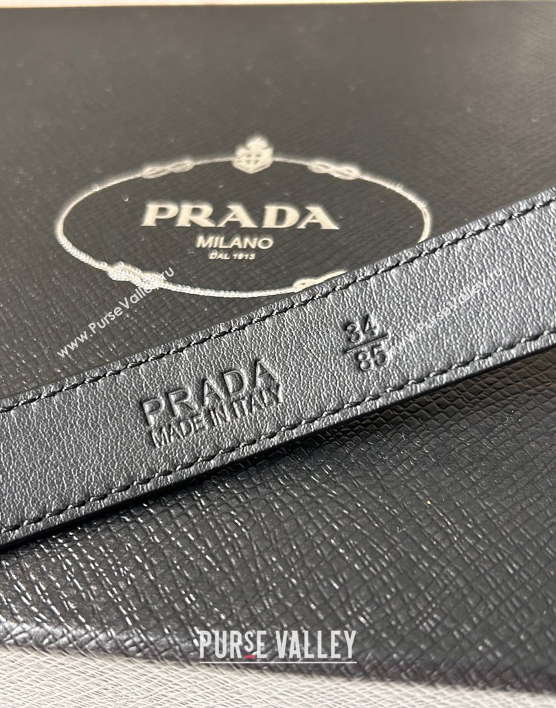 Prada Women Calfskin Belt 2cm with Tiangle Buckle Black/Silver 2025 0315 (99-250315018)