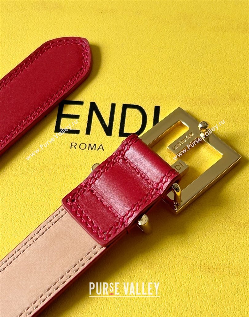 Fendi Womens Calfskin Belt 2.5cm with FF Buckle Red 2025 0315 (99-250315002)