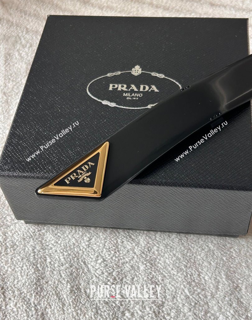 Prada Men Shiny Leather Belt 3.5cm with Tiangle Buckle Black/Gold 2025 0315 (99-250315019)