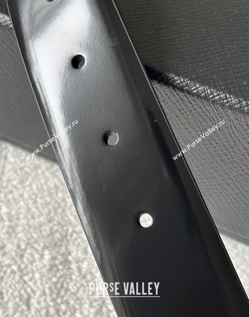 Prada Men Shiny Leather Belt 3.5cm with Tiangle Buckle Black/Gold 2025 0315 (99-250315019)