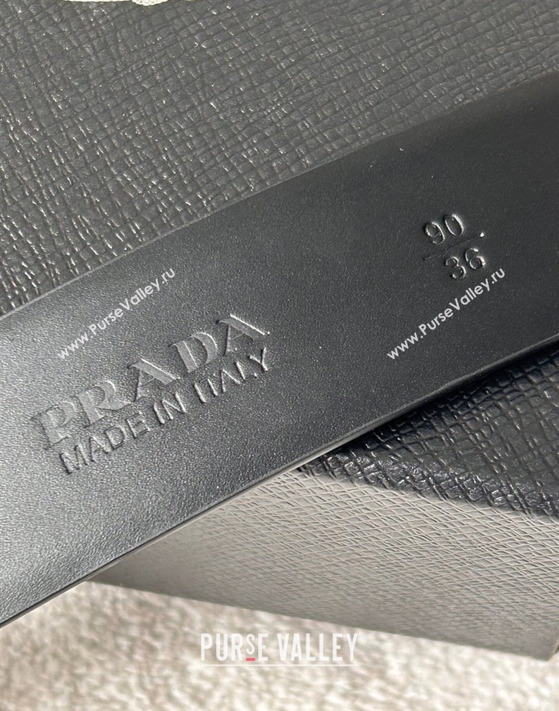 Prada Men Shiny Leather Belt 3.5cm with Tiangle Buckle Black/Gold 2025 0315 (99-250315019)