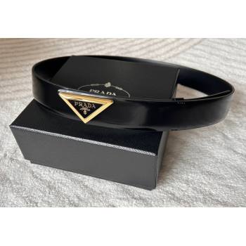 Prada Men Shiny Leather Belt 3.5cm with Tiangle Buckle Black/Gold 2025 0315 (99-250315019)