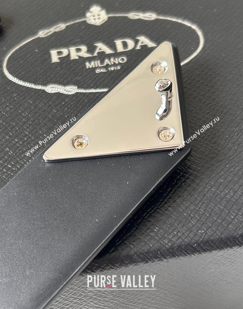 Prada Men Shiny Leather Belt 3.5cm with Tiangle Buckle Black/Silver 2025 0315 (99-250315020)