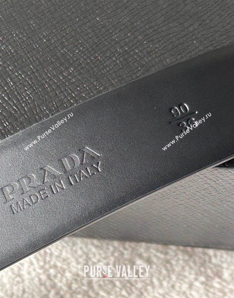 Prada Men Shiny Leather Belt 3.5cm with Tiangle Buckle Black/Silver 2025 0315 (99-250315020)