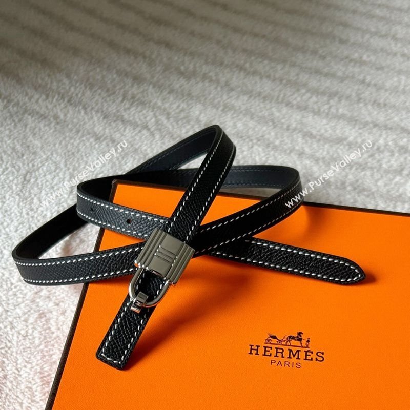 Hermes Romance belt buckle Reversible leather strap 1.3cm Black 2025 0314 (99-250314110)