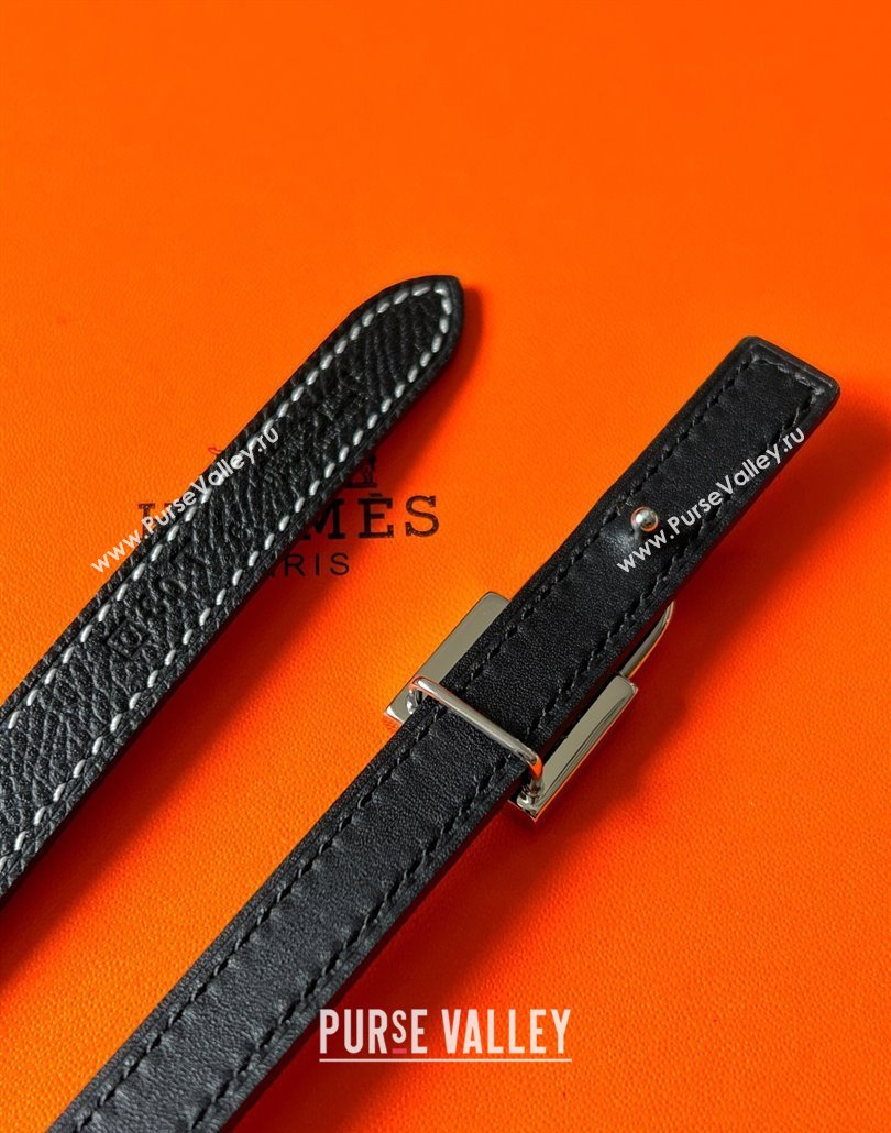 Hermes Romance belt buckle Reversible leather strap 1.3cm Black 2025 0314 (99-250314110)