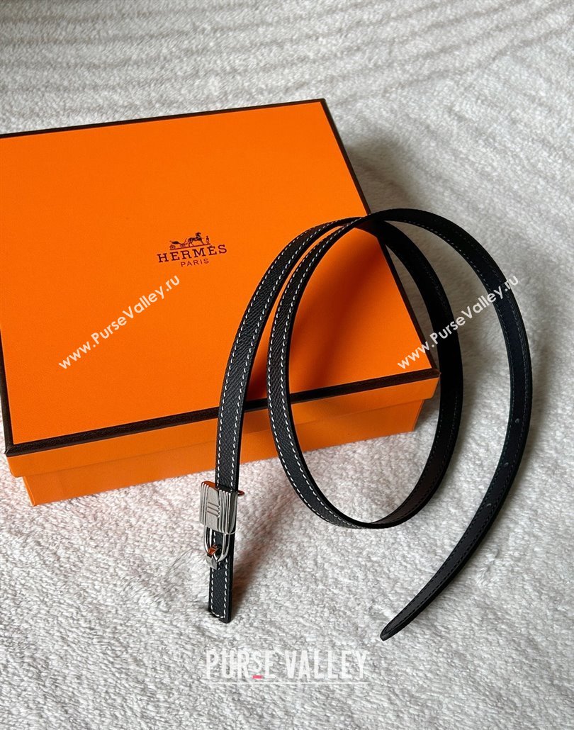 Hermes Romance belt buckle Reversible leather strap 1.3cm Black 2025 0314 (99-250314110)